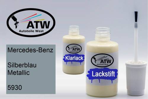 Mercedes-Benz, Silberblau Metallic, 5930: 20ml Lackstift + 20ml Klarlack - Set, von ATW Autoteile West.